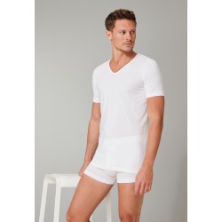 Schiesser Shirts korte mouwen 2-pack biologisch katoen diepe V-hals - 95/5 -wit  