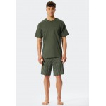 Schiesser H pyjama korte broek V-hals kaki -Fashion Nightwear