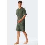 Schiesser H pyjama korte broek V-hals kaki -Fashion Nightwear