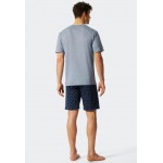 Schiesser heren pyjama blauw/donkerblauw - Fashion Nightwear