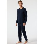 Schiesser pyjama lang fijn interlock - donkerblauw