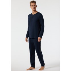 Schiesser pyjama lang fijn interlock - donkerblauw